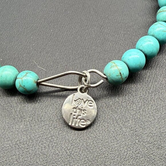 Love This Life Blue Beaded Bangle Bracelet Boho Minimalist Bohemian Silver Tone - Picture 5 of 5